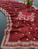 Embroidered cotton thread sequins work designer saree in georgette fabric, free size, India