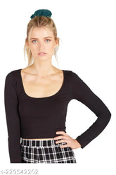 Long-sleeve cotton Trends Tower women's t-shirt, solid color, S (32in bust, 24in length), Made in India, bio-washed and ozone free dyed