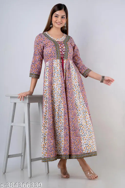 Cotton Aagam Graceful Kurtis, printed combo three-quarter sleeves, Indian ethnic wear