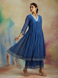 Viscose silk kurta dupatta set, organza dupatta with embroidered viscose silk bottomwear in solid color, Max waist size 44", max bust size 44