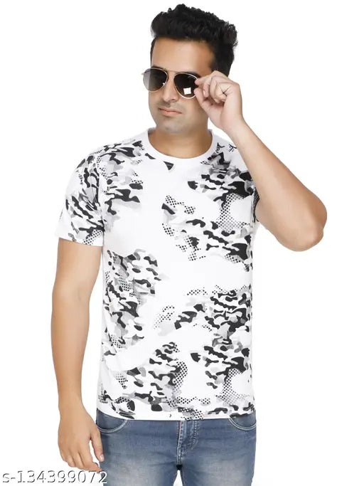 High-quality cotton blend white t-shirts with printed design, made to last and suited for men and women. JKN_NEW_badel_Print_white_tshirts India origin