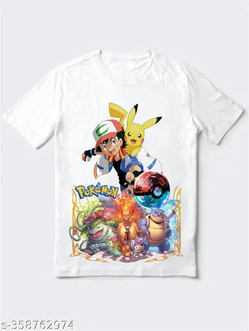 Pikachu polyester short sleeves t-shirt, printed Pokemon design on black background (M, L, XL, XXL)