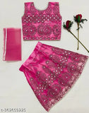 Sleeveless baby girls Lehnga Choli combo in Super Net, featuring mirror work design. Exclusive Indian-made set for weddings, school functions, birthdays, and festivals