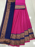 Pink art silk lehenga & dupatta for kids, traditional South Indian style with knife pleated skirt, puff sleeves, and zari border, India origin