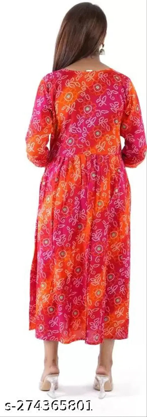 Rayon A-Line Maternity Anarkali Dress with Zipper, printed combo, three-quarter sleeves - Indian maternity feeding kurti