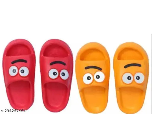 Canvas and EVA kids flip flops featuring cartoon characters, four pairs in various sizes for ages 4-5 years