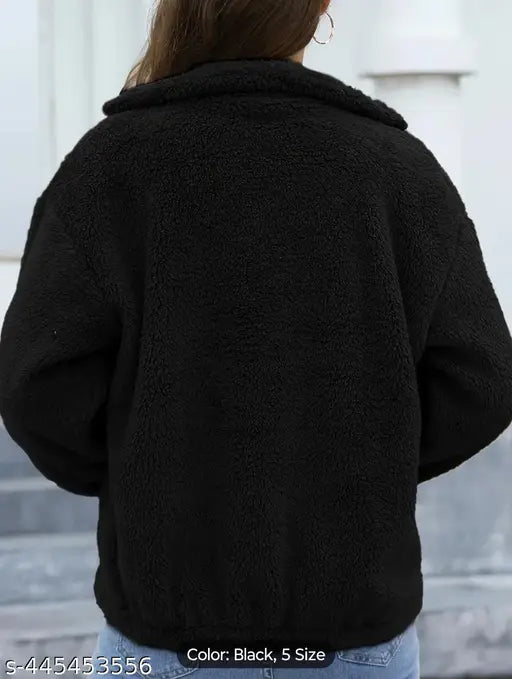 Woolen solid winter jacket for women, long sleeve, trendy casual style, Indian-made