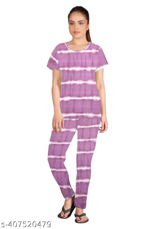 Women's tie-dye printed polycotton nightsuit set (Pack of 2), vibrant dyed/washed pattern for S, M, L, XL sizes