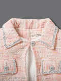Soft wool checked printed Koti Pink baby outfit, short sleeves, all-over print, cozy for playtime or parties