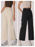 Black-and-cream cotton blend cargo pants pack of 2 for men, solid pattern in various sizes from S to XL