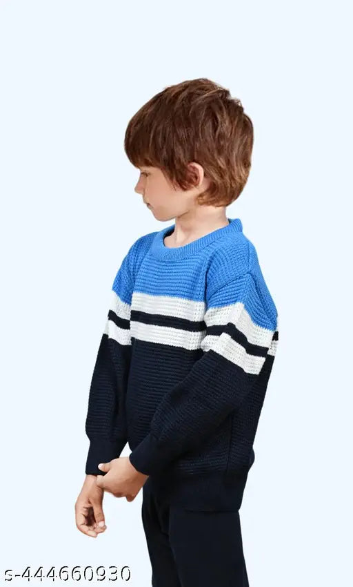 Striped wool blend sweater for kids, premium quality and colorblocked design, ideal for boys aged 2-14