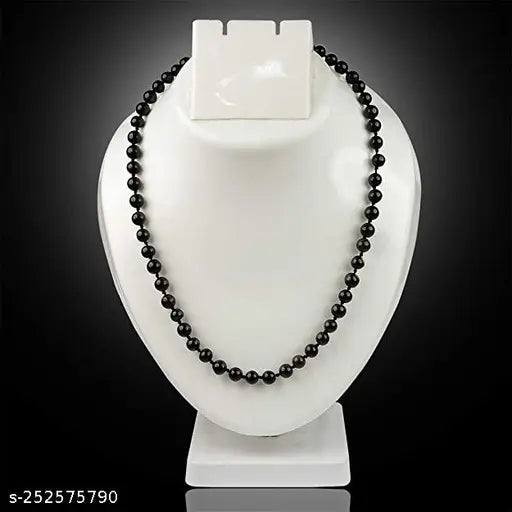 Black brass Shiv mala with 108 Black Agate beads, handcrafted for natural healing and Reiki practice