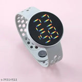 Grey stylish digital watch with rainbow LED lights, unisex size, perfect for kids accessory