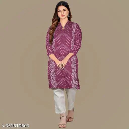 Stylish wool a-line kurti for winter, printed combo - three-quarter sleeves, sizes M, L, XL, XXL (India)