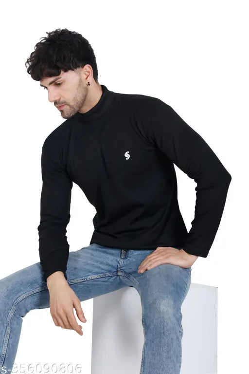 Slim-fit multi-color acrylic high-neck t-shirt set (M2XL), perfect for winter layering and casual or formal wear
