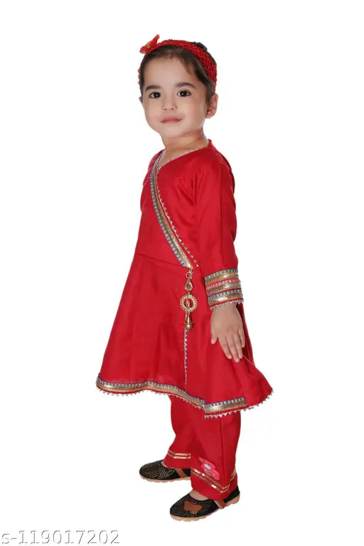 Art Silk anarkali kurta with pyjamas for girls, embellished and three-quarter sleeves, sizes range from 0-1 to 4-5 years old, Indian origin