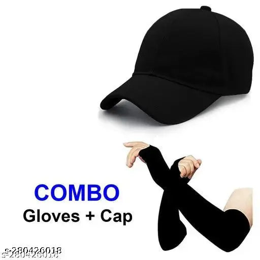 Adjustable black cotton baseball cap with arm sleeves, unisex fashion design, perfect for summer, Phirsein brand, Made in India
