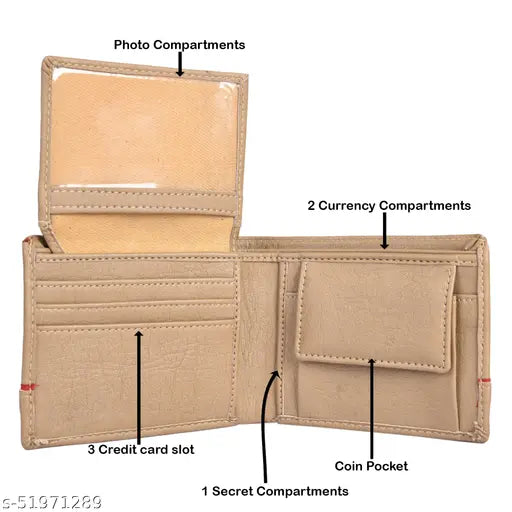 Brown PU Men's Wallet, 2 compartments, free size. Classic genuine leather wallet for gifting, trendy and fashionable accessory