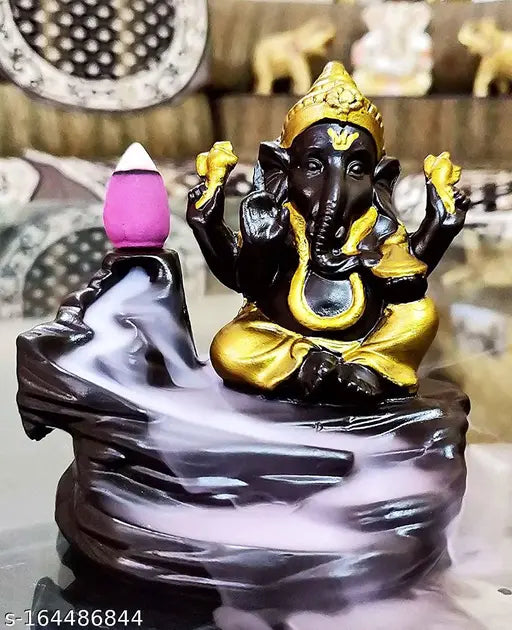 Poly resin Ganesh idol incense holder with 20 free scented cones, Indian decorative showpiece for spiritual ambiance