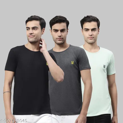 Multicolor cotton round-neck t-shirts pack 3 for men, perfect for casual wear, India origin