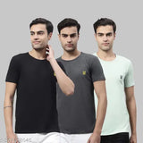 Multicolor cotton round-neck t-shirts pack 3 for men, perfect for casual wear, India origin