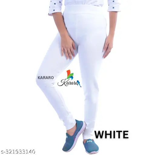 Stylish cotton blend jeggings for women, solid net pattern, medium quality, hoseyry recycled fabric, free size available