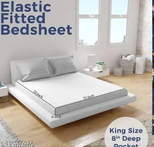 Premium cotton double bed fitted sheets, supersoft 275TC all-around elastic, fits up to 8" mattress, India origin