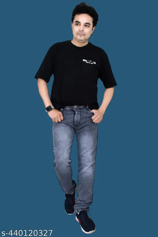 Grey stylish denim pants for men, solid pattern, size 28/30/32/34/36 inches