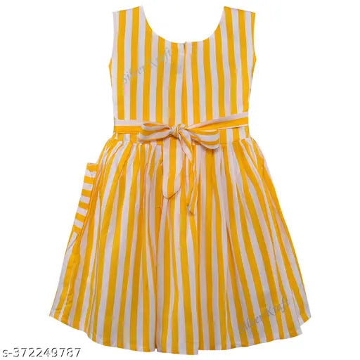 Yellow striped cotton sleeveless dress by Silver Kraft Girls, perfect for kids ages 6-4 years