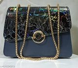 Elegant quilted PU crossbody sling bag with golden chain, sequins, and silk bottom - versatile evening purse for women