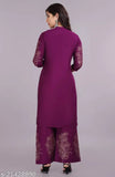 Gold print rayon kurta plazo set, Indian hand-blocked design, three-quarter sleeve, single size S-XXXL