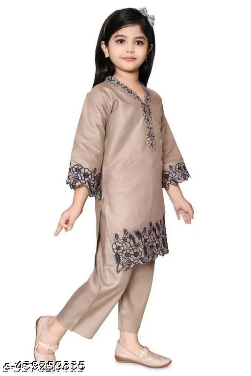 Embroidered grey rayon kurta pant set, premium cotton blend for kids aged 1-11 years, India origin