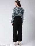 Denim animal print jumpsuit for women, long sleeves, XS to XXXXL sizes, printed pattern on display stand