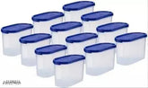 Blue Plastic Modular Oval Containers (1000ML, Pack of 12) - Airtight Fridge Storage Solutions for Grains, Spices, Coffee, Tea & More