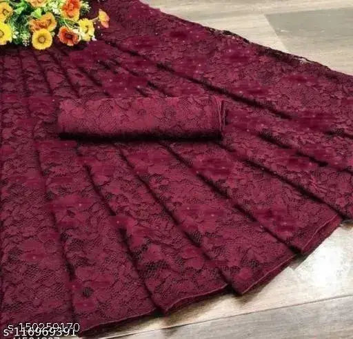 Art Silk Brasso Net saree, free size party wear with matching running blouse and self-design pattern