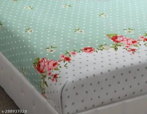 White Floral Glace Cotton Elastic Bedsheet, single size with pillow cover - Prosseya brand