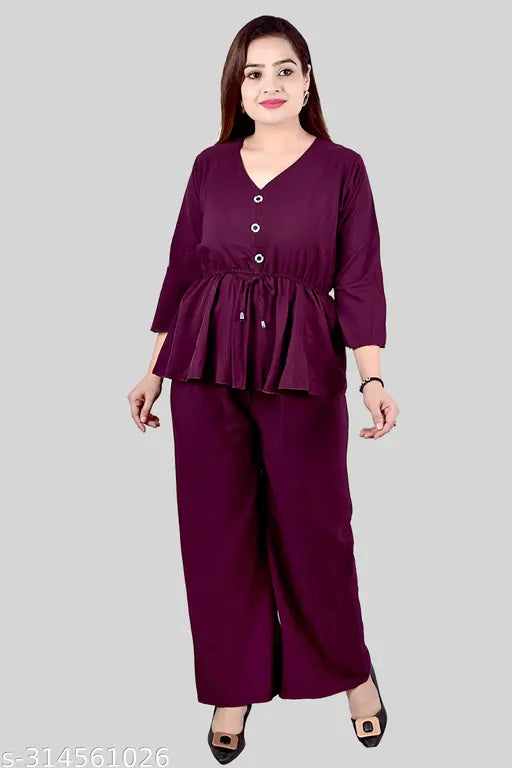 Black crepe women's top and bottom set by Aleena garment, trendy and stylish for casual occasions