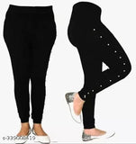 Stylish black cotton-linen jegging with light grey heart print, medium quality, targeted for low price segment, made in India (Size: 26/35in, 28/35in, 30/35in, 32/35in, S/36in, M/36in, L/36in)