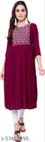 Embroidered rayon three-quarter sleeve kurti, Indian traditional fashion in S, M, L sizes