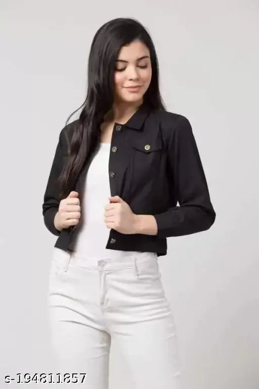 Denim black jacket Z, long sleeves, solid pattern for premium teen clothing (12-16 years)