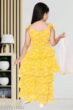 Yellow chiffon girls kurta & palazzo set with dupatta, new model EID and festive special, digital printed, best fitting and finishing