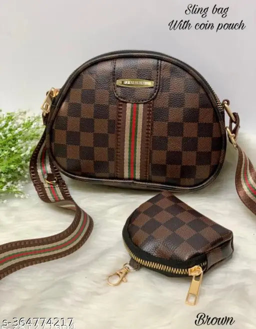 PU checked net sling bag, premium quality for girls & women - Made in India