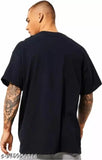 Black cotton blend men's t-shirt with printed net design, short sleeves, oversized fit. Country of origin: India
