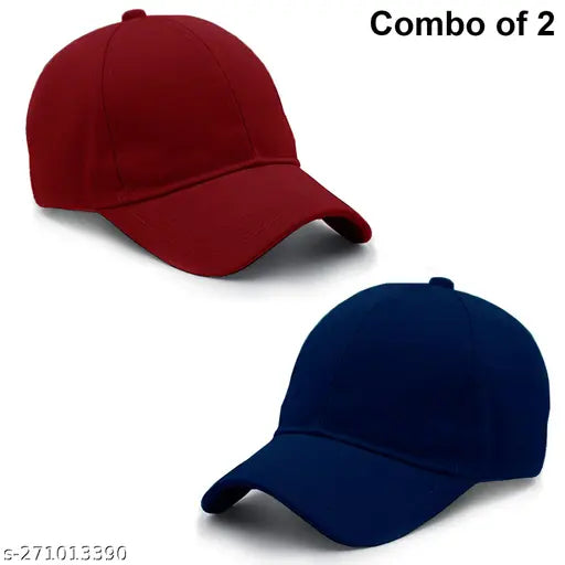 Maroon & Blue Cotton Caps | Fashionable Adjustable Baseball/Sports Caps for Men, Women, Girls - Sweat-proof, Velcro Size Adjustment, Summer Essential