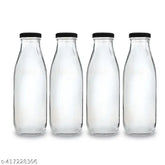 Clear glass Elite water bottles, pack of 4 for fridge storage, leak-proof and suitable for all types of liquids