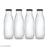 Clear glass Elite water bottles, pack of 4 for fridge storage, leak-proof and suitable for all types of liquids