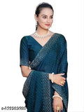 Golden Georgette Silk Saree with Unstitched Running Blouse, adorned with Swarovski crystals