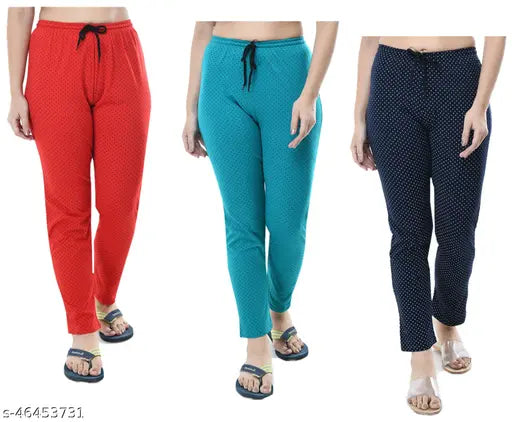 IndiWeaves Women's Cotton Dot Print Pyjama Set (Pack of 3) - Soft, comfortable, and stylish cotton track pants for casual wear