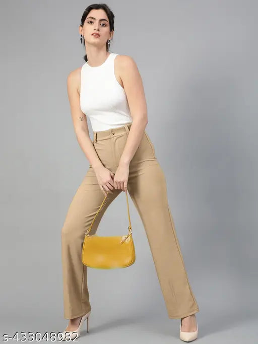 Classy modern women's cotton blend trousers, solid net - size S, M, L, XL, XXL from India