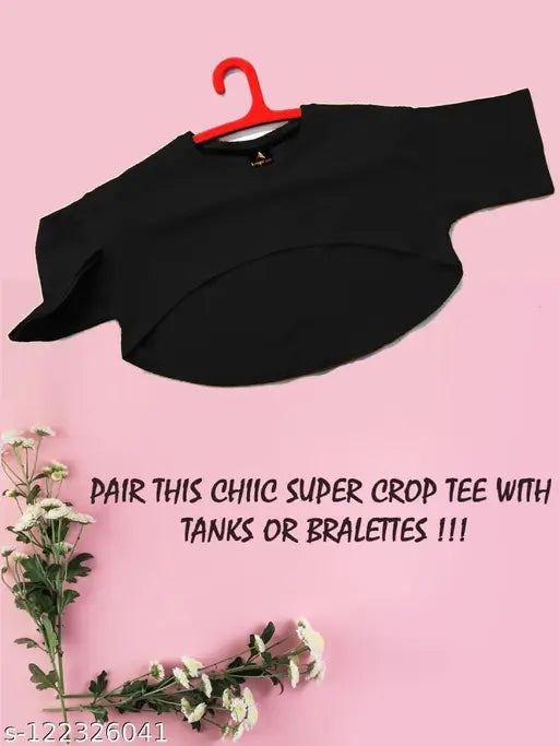 Black cotton blend crop top, trendy half sleeve with cut out detail, pack of 1 (size S-XXL)